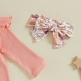 thumbnail image 5 of Mercatoo Toddler Baby Girl Fall Winter Outfits Rib Frill Long Sleeve Romper Floral Flared Pants Headband Set 3pcs Clothes, 5 of 6