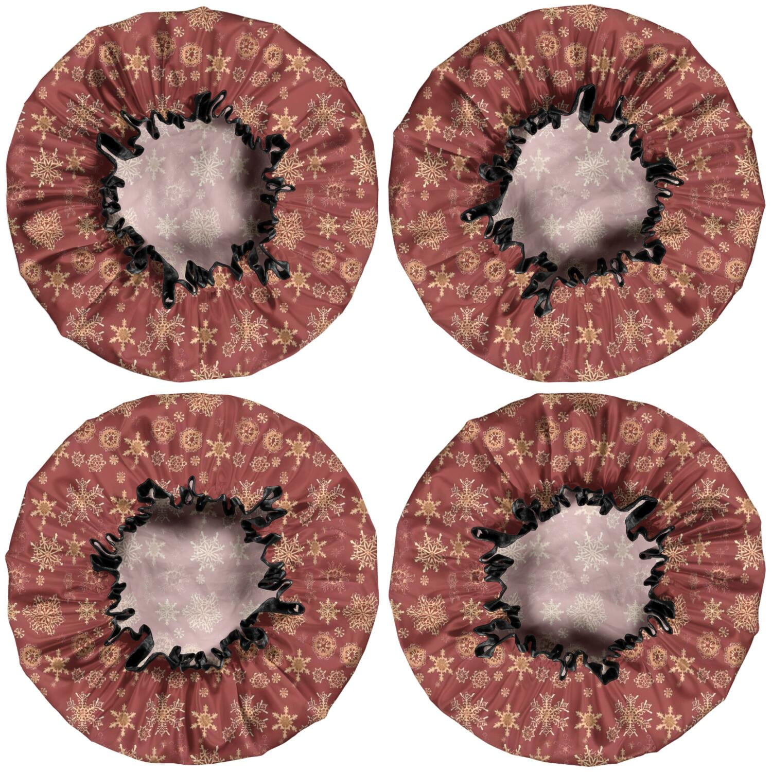 Shower Caps,Red Christmas Snowflake Pattern Waterproof Shower Cap for Women 4 Pieces,Double Reusable Hair Cover for Shower PEVA Elastic Stretch Hem