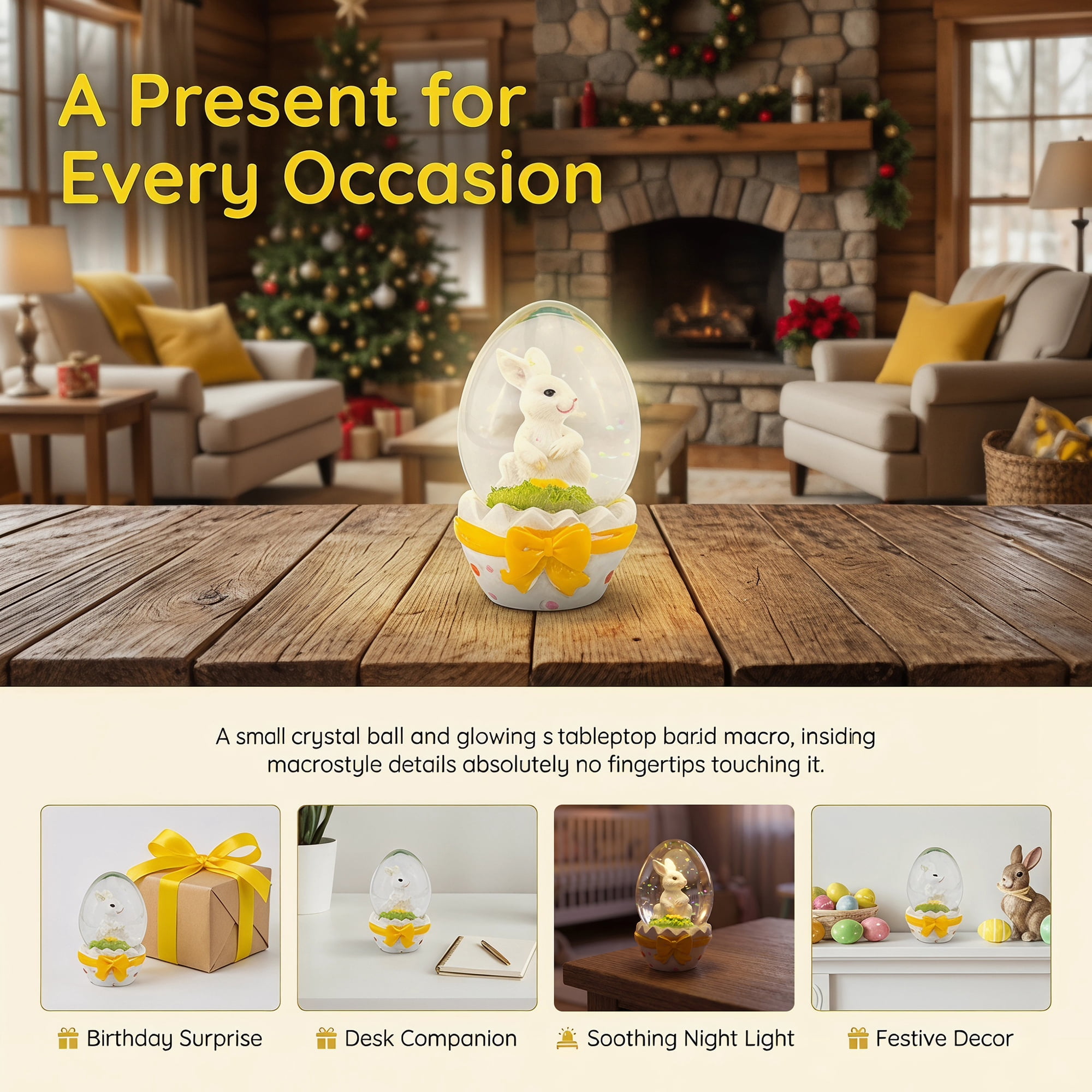 Unique Bargains Light Up Crystal Ball Snow Globe LED White Yellow 1.6" x 1.6" x 2.9"