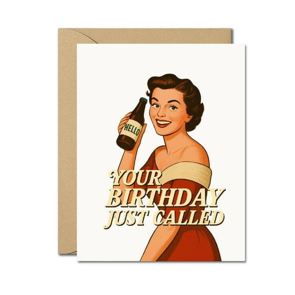 Funny Retro Birthday Card - Vintage Pinup Style Birthday Humor Card, Quirky Drinking Greeting Card for Friends, Adults, Coworkers, Classic 50s Style, Blank Inside