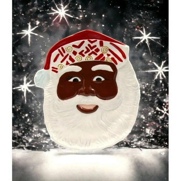 Ceramic African American Santa Plates Set of 2 9in Kitchen and