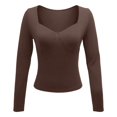 thumbnail image 4 of DHFJKG Long Sleeve T Shirts For Women V Neck Low Cut Crop Tops Fall Slim Fit Basic Tees, 4 of 5