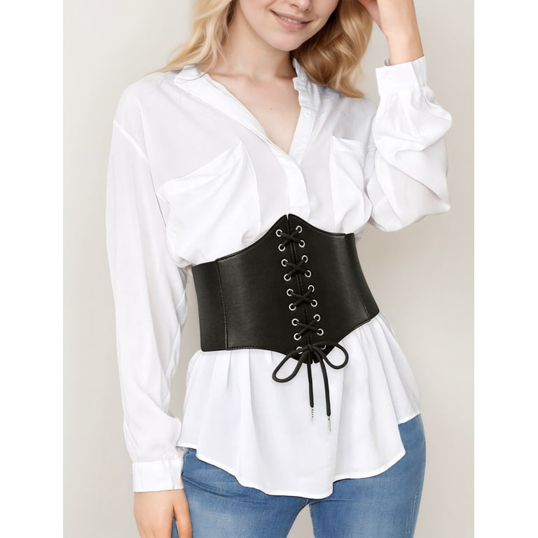 Renaissance Corset Belt Lace-up Waspie Wide Elastic Waist Belt for Women HANERDUN Lace-up Waspie Corset Belts for Women Elastic Waist  main image 3