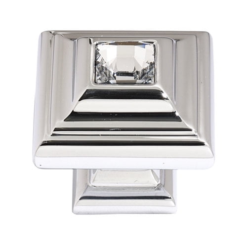Alno 10mm Crystal Small Square Knob - Clear / Gold
