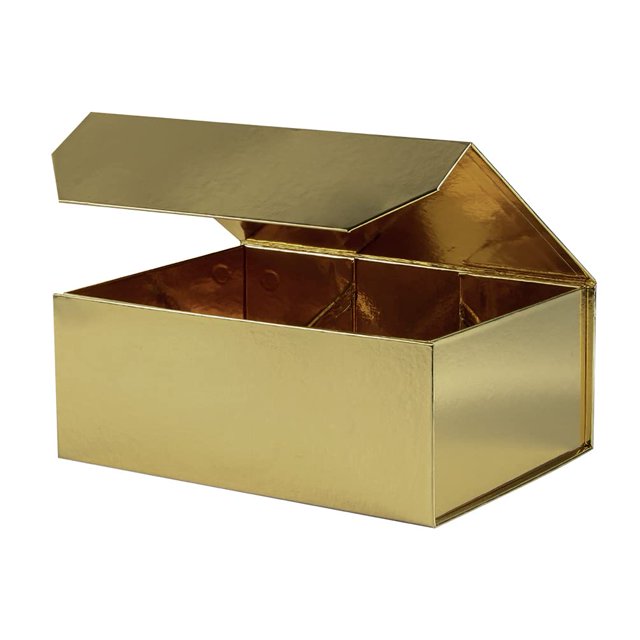 OBMMIRAO Caja de regalo dorada de 3 piezas de 9,5 x 7 x 4 pulgadas, caja de regalo resistente con tapa para embalaje de regalo, cajas de almacenamiento plegables con cierre magnético, caja de propuest