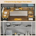 thumbnail image 6 of Afuhokles Loft Bed Full Size with U-Shaped Desk, 6 Storage Drawers, Power Outlet, LED Metal Loft Bed with 2 Storage Shelves, Bed with Safety Guardrail & Ladders, No Box Spring Needed, Rustic Brown, 6 of 9