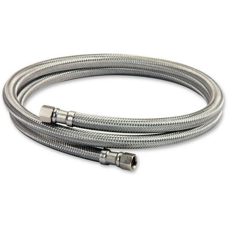Highcraft 2666-NL Lead Free Stainless Steel Braided Ice Maker Supply Line with Two 1/4" Fittings on Both Ends, 72"
