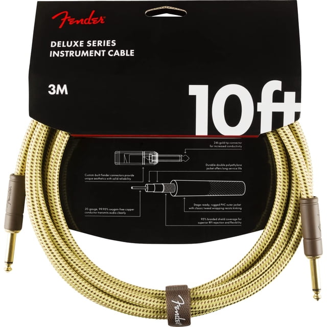 Fender 10-Foot Deluxe Instrument Cable, Straight-Straight - Tweed