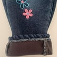 thumbnail image 4 of Peacolate 2-6 Years Winter Little Girls Fleece-Lined Thicken Jeans Embroidered Butterfly Bunny Denim Trousers,Bunny,5Years, 4 of 5