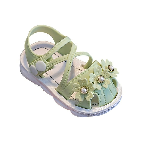 NOKIO Toddler Girls' Mary Jane Flats Kids' Comfortable Flats Kids' Casual Sandals Toddler Girls Pearl Flowers Wrapped Head Non Slip Soft Bottom Buckle Walking Shoes Sandals