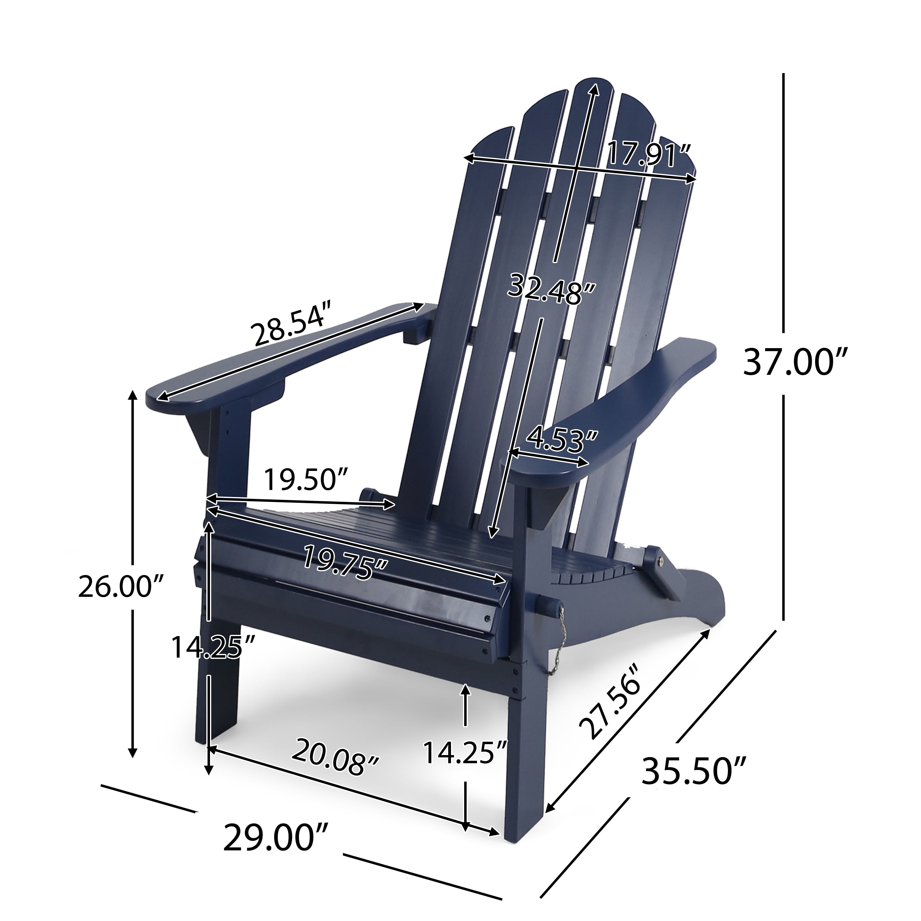 Blue Wood Foldable Adirondack Chair - 37.00 in Height, 35.50 in Width for Patio, Deck, or Garden Seating