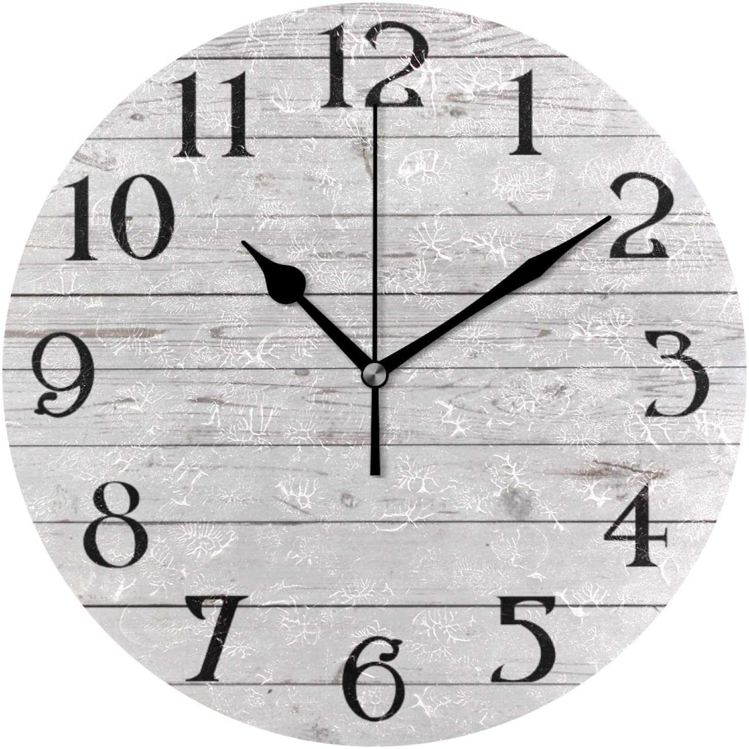 Old White Wooden Wall Clock NonTicking Silent Clocks Round Bathroom