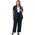 thumbnail image 3 of DARING DIVA Women's Plus Short Puff Sleeve Notched Lapel Blazer Jackets Navy Blue 3X, 3 of 6