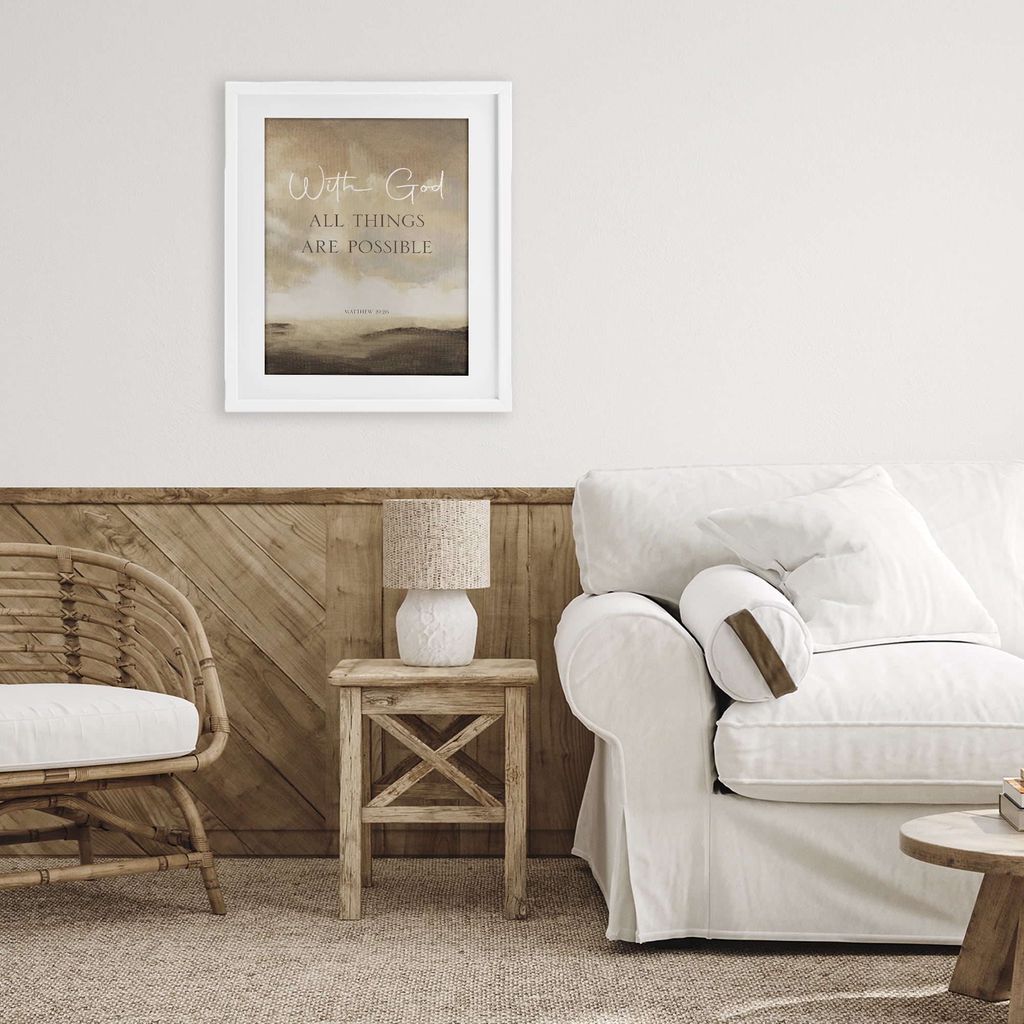 Stupell Industries With God Matthew Proverb White Framed Print Under Glass, design by John Spaeth