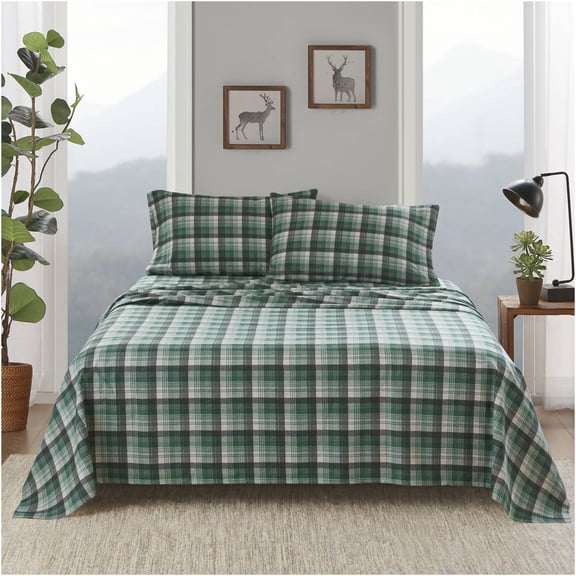 JERFIT California King Sheet Set - 4 PC Flannel Plaid Bed Sheets, 100% Cotton, Multicolor, Ultra Soft & Deep Pocket