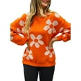 thumbnail image 3 of GXFC Women Teen Girls Juniors Sweater Casual Long Sleeve Oversized Flower Knit Pullover Fall Warm Knitwear Top Clothes for Women, 3 of 9