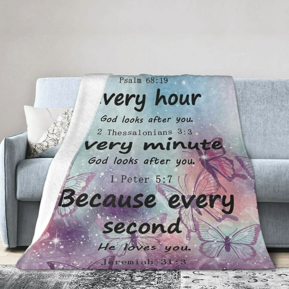 Inspirational Bible Verse Fleece Blanket Gifts for Women Men, Religious Cozy Christian Throw Blankets, Soft Warm Plush Blanket with Butterfly Design for Home Decor 50x40