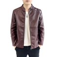 thumbnail image 2 of Maoxin Men's Jacket Men's Stand Up Collar Business Casual Leather Jacket Zipper Cardigan Jacket Plus Size Leather Jacket Wine 4XL, 2 of 5