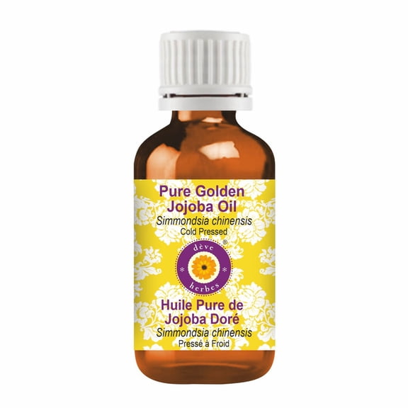 Deve Herbes Pure Golden Jojoba Oil (Simmondsia chinensis) Cold-Pressed Natural Botanical Oil for Skin, Hair & Massage 5ml