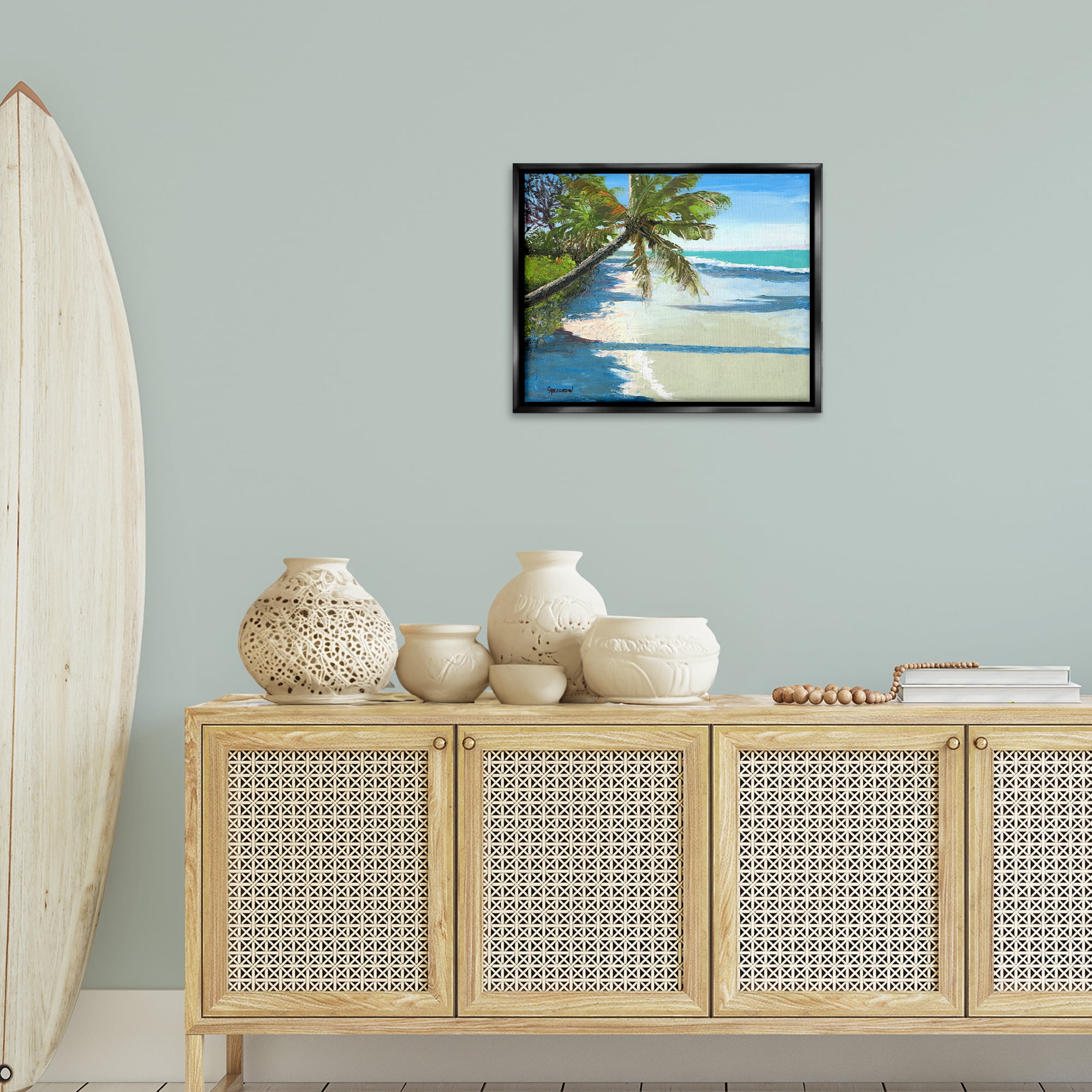 Stupell Industries Beach Shadows Landscape Landscape & Nature Painting Black Floater Framed Canvas Art Print Wall Art, 21 x 17