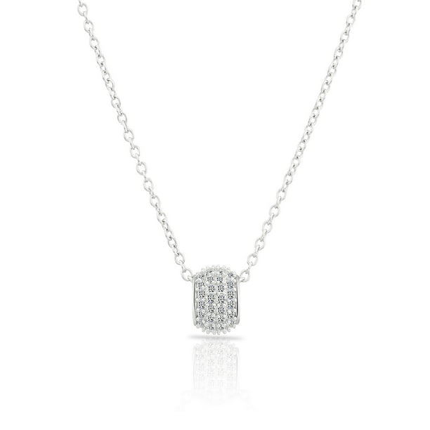 Tilo Jewelry Sterling Silver Cubic Zirconia Mini Bead Barrel Pendant Necklace Com - Barrel Pendant Necklace