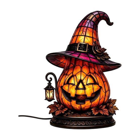 Halloween Witch Hat Pumpkin Night Light, Glowing Tabletop Ornament for Mantel, Shelf, Bedroom, Home, Holiday Party and Seasonal Decor
