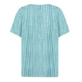 thumbnail image 5 of Women's Vintage Striped Print V Neck T-Shirt, Button Detail Short Sleeve Casual Blouse, Summer Relaxed Fit Casual Tee Top for Women Daily Wear 02-Cyan XL, 5 of 5