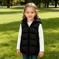 thumbnail image 2 of Boys Puffer Vest Hooded Black Down Vest Zip up Sleeveless Lightweight Boys Puffer Jacket Baby Girl Winter Coat 8-9 Years, 2 of 3