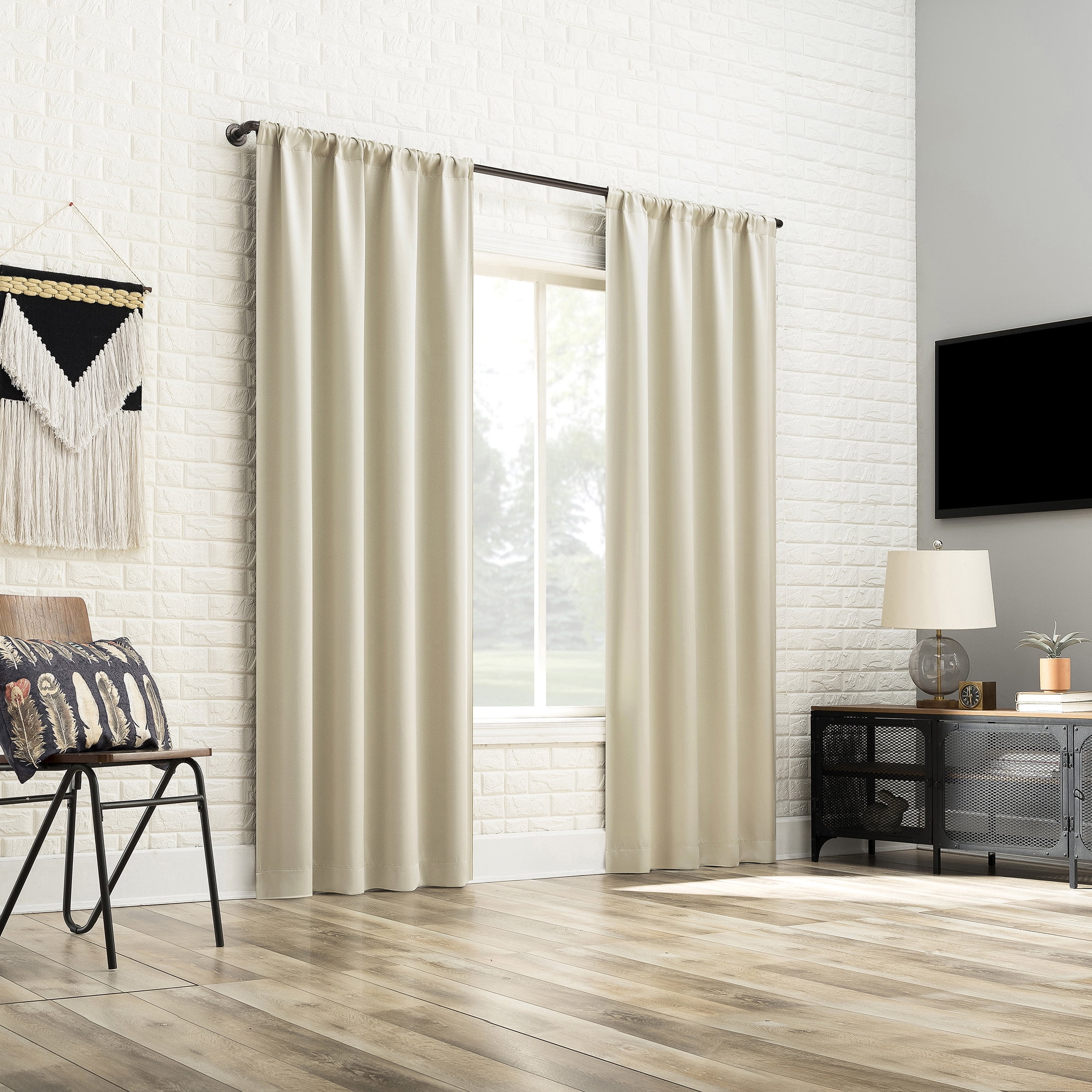 Sun Zero Bergen 1-Piece Theater Grade Extreme 100% Blackout Rod Pocket Curtain Panel, 40"X96", Cream