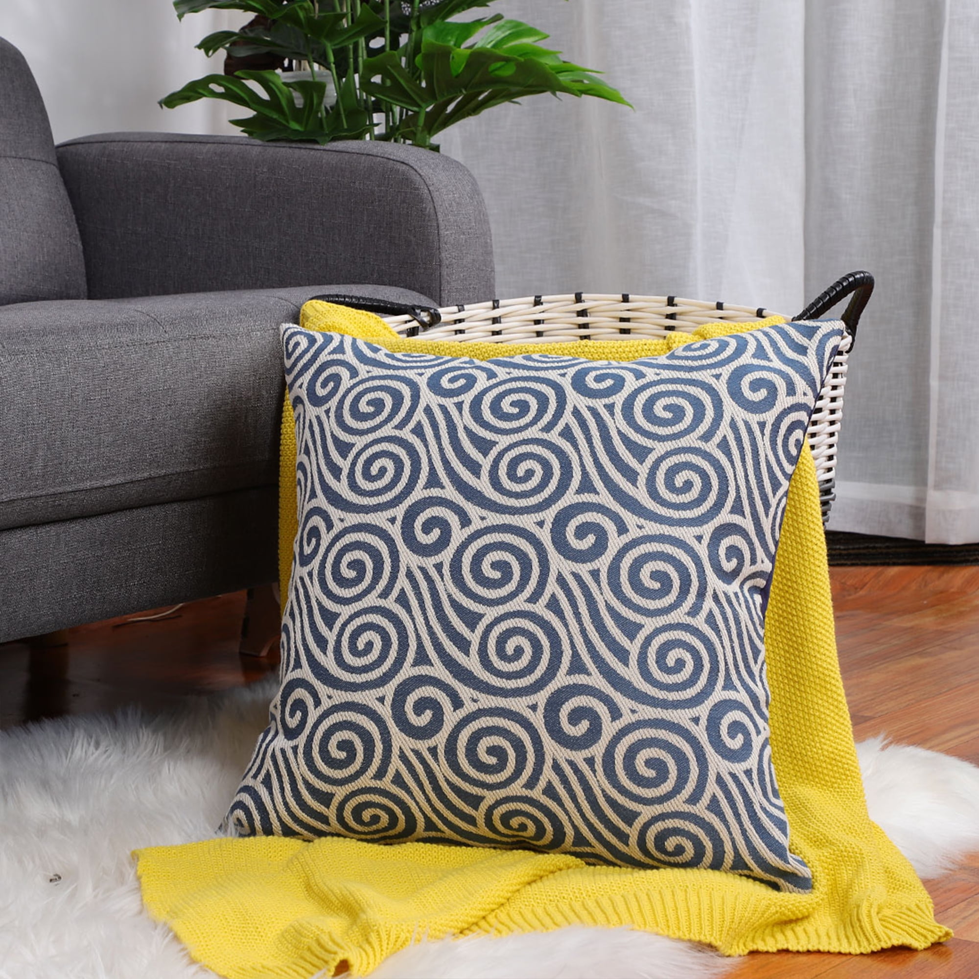 Yellow WATERPROOF OUTDOOR Cushion Cover 16" Geometric Patio Throw Pillow 42cm 