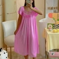 thumbnail image 3 of Fancifize Women Nightgowns Short Sleeve Silk Sleepwear Lace V Neck Casual Dresses Loose Pajamas Nightshirt Soft Nightdress, 3 of 4
