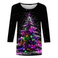 thumbnail image 4 of yardsong 3/4 Length Sleeve Womens Tops Dressy Christmas Shirts Plus Size Crew Neck T Shirts Xmas Trees Printed Graphic T-Shirts Holiday Party Tunic 2024 Purple,M, 4 of 5