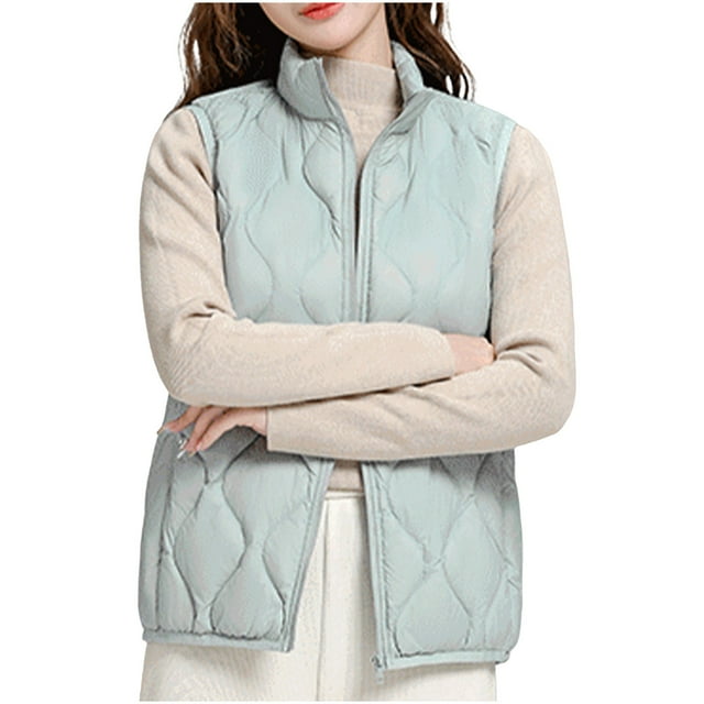 Winter Coats for Women Cropped Puffer Lightweight Quilted Stand Collar Sleeveless Zip