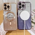 thumbnail image 4 of Compatible with iPhone 12 Pro Max Case,Compatible with MagSafe Love Heart Plating Camera Protection Clear Phone Case,  Glitter for Women Girls Shockproof Back Bumper 6.7"-Purple, 4 of 15
