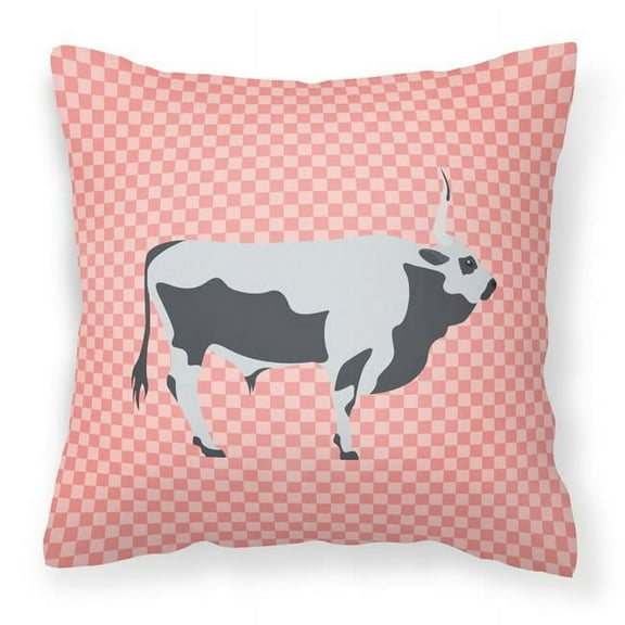 Carolines Treasures Hungarian Grey Steppe Cow Pink Check Fabric Decorative Pillow 14Hx14W multicolor
