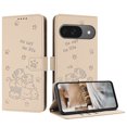 thumbnail image 2 of Flip Case for Google Pixel 9 / 9 Pro PU Leather Wallet Case with RFID Blocking Card Slot & Cash Pocket Magnetic Clasp Stand Function Cover Cat Patterned with Wrist Strap Phone Case,Beige, 2 of 9