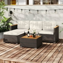 Costway 5 Piece Wicker Conversation Set Patio Rattan Chair & Coffee Table Set for Porch