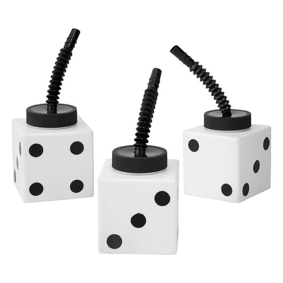 2 3/4" 10 oz. Six-Sided Dice Cups with Lids & Straws - 12 Pieces
