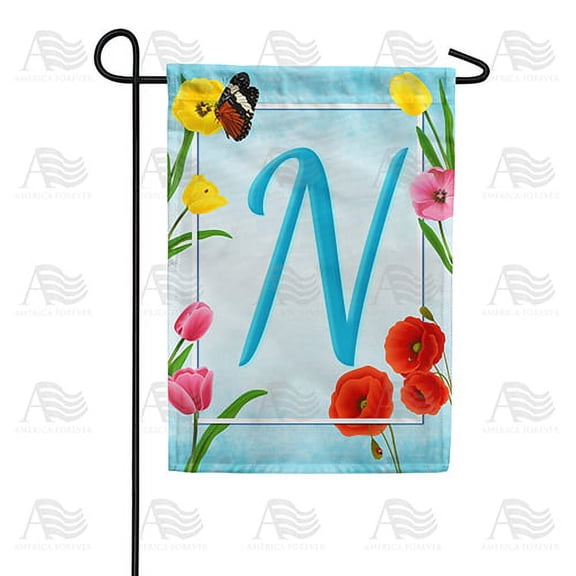 America Forever Spring Monogram Garden Flag Letter N 12.5 x 18 inches Double Sided Vertical Outdoor, Yard, Lawn, Beautiful Summer Spring Flowers, Tulip, Ladybug, Bees Garden Flag