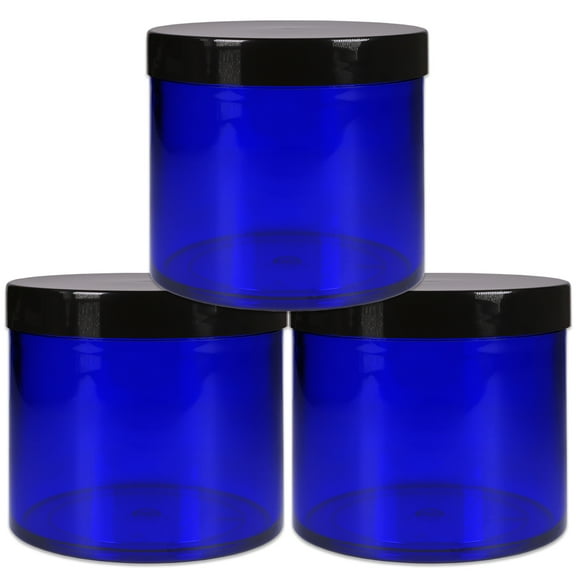 10oz/300g/300ml High Quality Acrylic Leak Proof Cobalt Blue Container Jars with Black Lids 3pcs