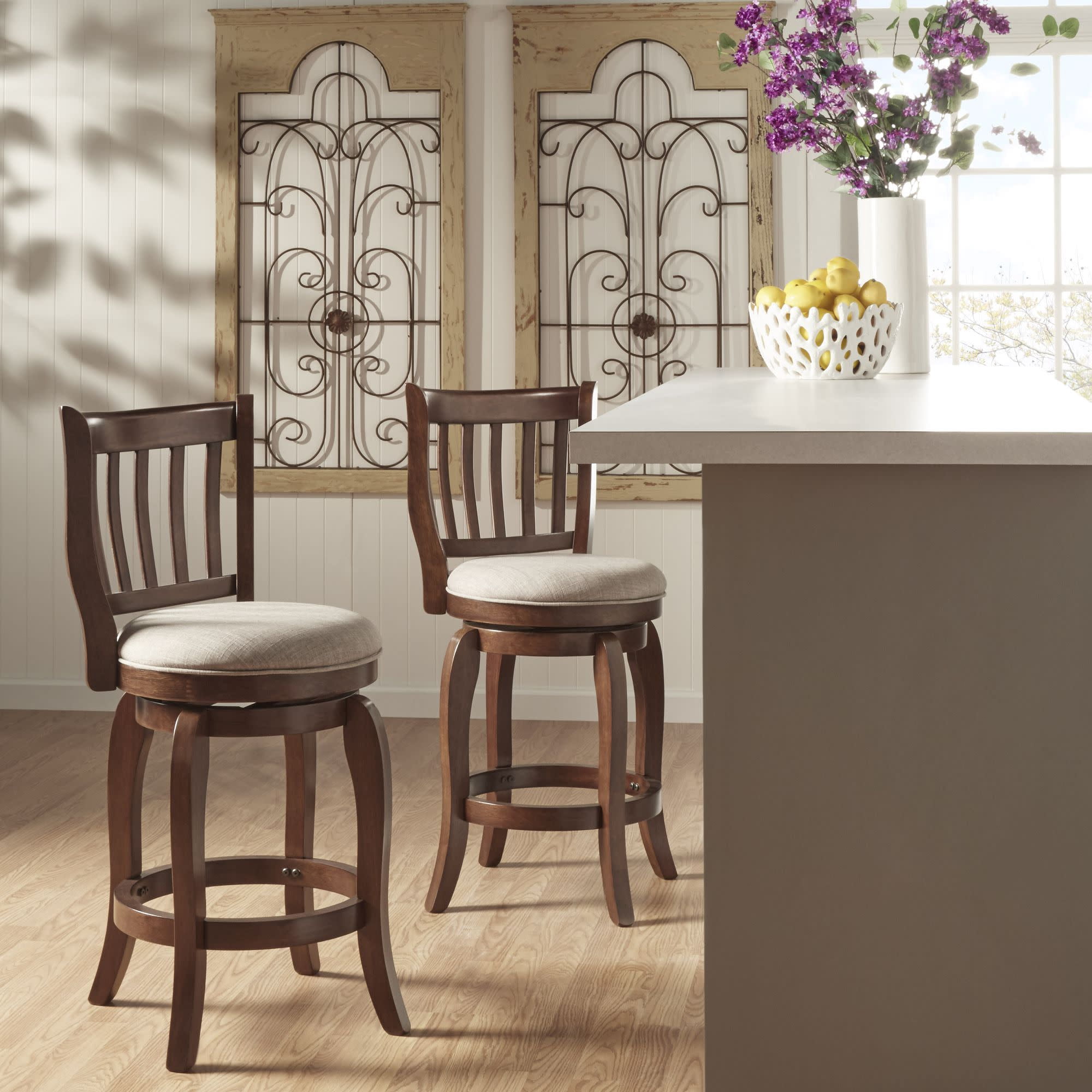 Weston Home Morgan Linen High Back Swivel Counter Height Stool, Grey