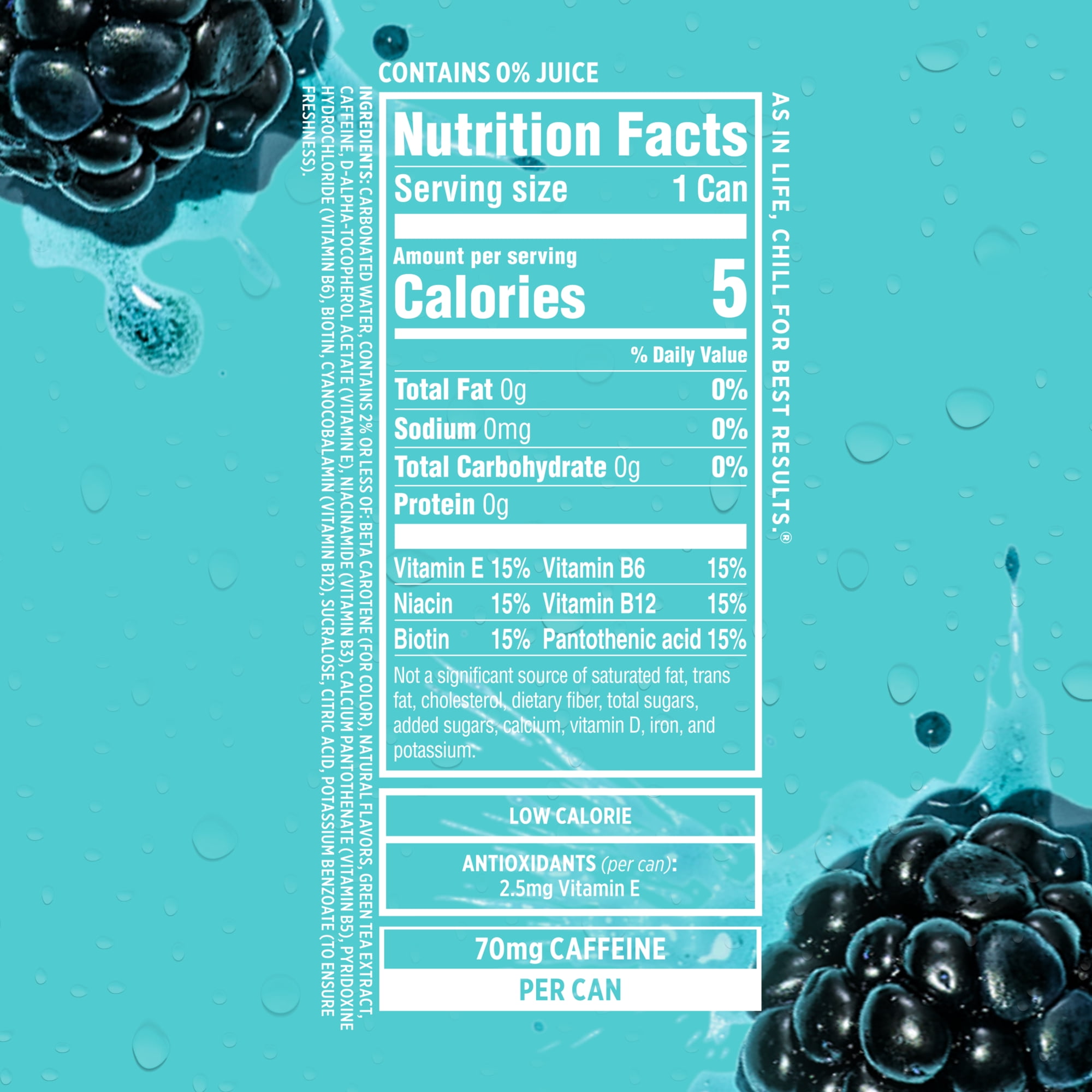 Sparkling Ice Caffeine Blue Raspberry, Flavored Sparkling Water, 16 fl oz (Pack of 12)
