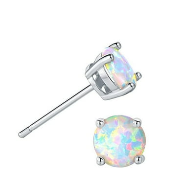 Podplug Opal Stud Earrings Sterling Silver Fire Opal 925 Jewelry Round Opal Earrings