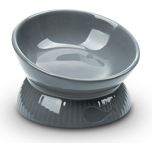 Kopmath Elevated Cat Bowl, Ceramic Tilted Cat Food Bowl, Anti Vomiting, Stress Free on Neck and Spine, Spill-Proof, Anti-Tipping, Dishwasher Safe, Raised Cat Bowls for Indoor Cats, White