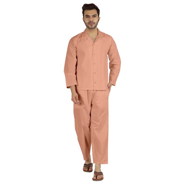 Inkmeso Ensemble de Pyjama Classique Uni en Coton, Pyjama Boutonné pour Hommes, 2 Pcs, Tenue de Nuit