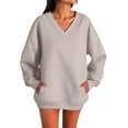 thumbnail image 1 of Chandail en Molleton Mode Automne pour Femmes avec Poches Latérales et Col en V Ample, 1 of 3