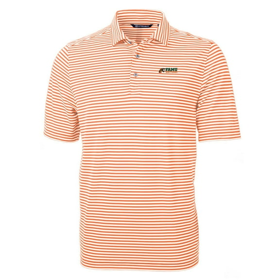 Men's Cutter & Buck Orange Florida A&M Rattlers Virtue Eco Pique Stripe Recycled Polo