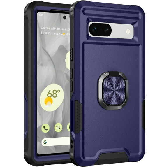 SaniMore for Google Pixel 7A Multi-Functional Case, 3-Layer Protection Magnetic Cover Support Car Mount & 360° Rotatable Metal Ring Kickstand Full Body Shockproof Protective Shell, Blue