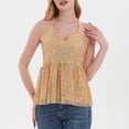 thumbnail image 6 of Feancey Sequin Halter Tops for Women Ruffle Hem Flowy Tunic Top Dressy Trendy Adjustable Spaghetti Strap Glitter Tank Tops Spring Sparkly Party Blouse Gold M, 6 of 8