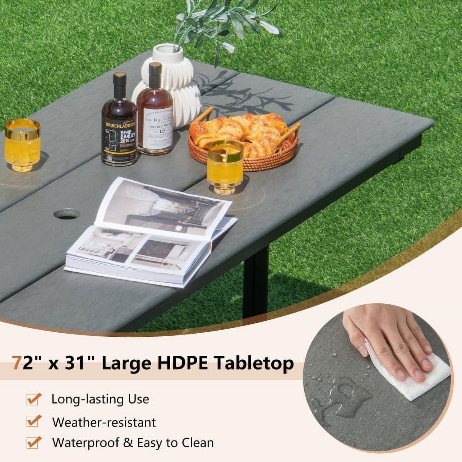 Aimee Lii 6" Outdoor Picnic Table Bench Set for 6-8 People, Outdoor Patio Furniture, Gray Aimee Lii 6" Outdoor Picnic Table Bench Set for 6-8 People, Outdoor Patio Furniture, Gray